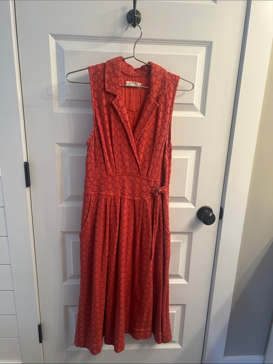Anthropologie Dresses & Skirts - Sleeveless Eyelet Lace Midi Dress with Waist Tie